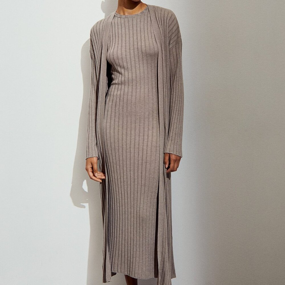 H & M LONG RIB-KNIT CARDIGAN - XXL - BNWT